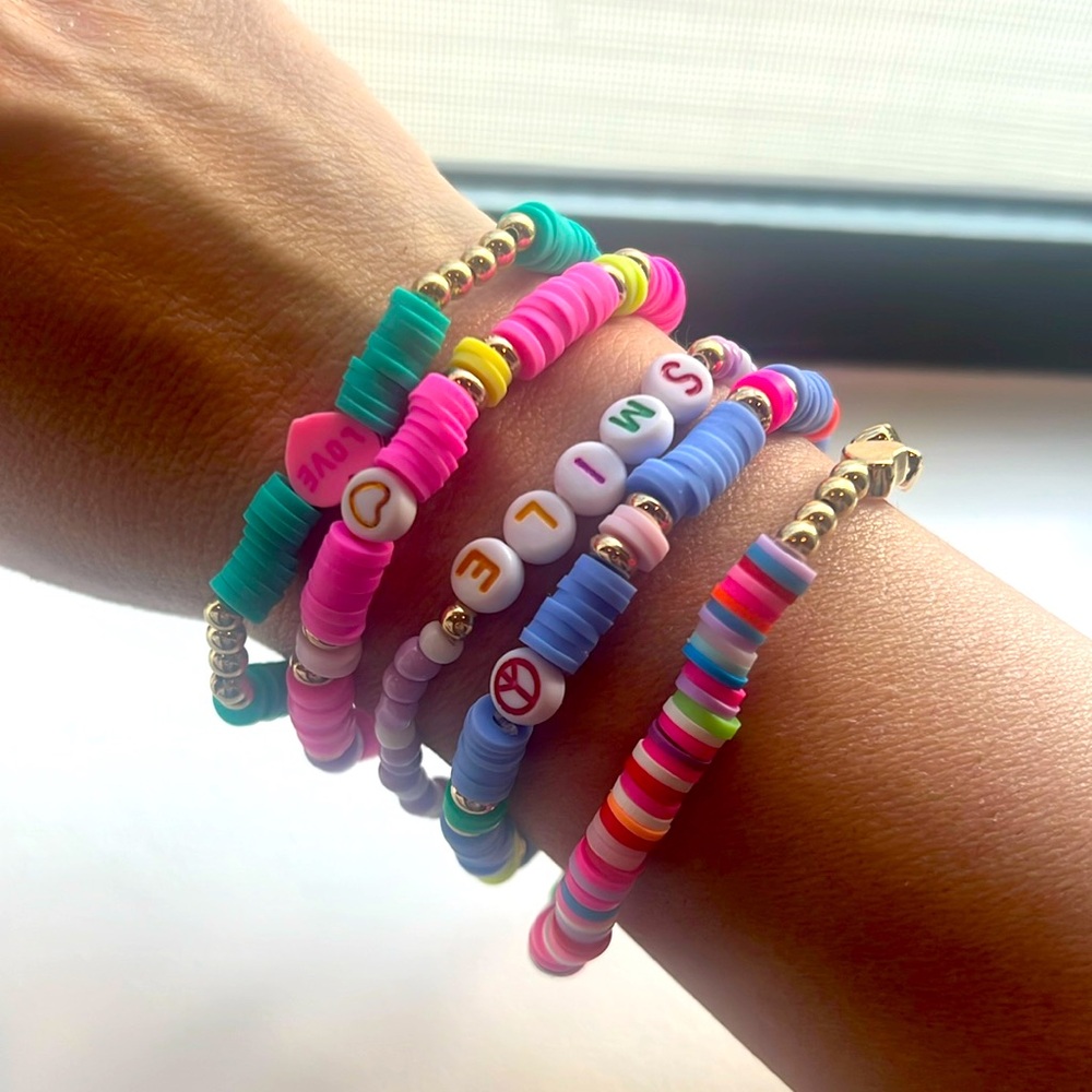 Cheerful set of brightly colored beaded elastic friendship‎ bracelets